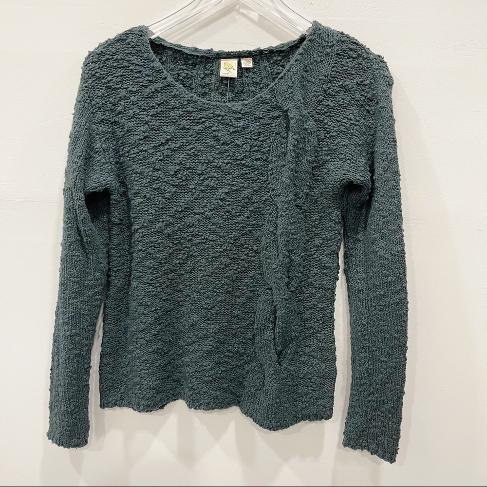 Anthropologie Yellow Bird Knit Braided Sweater Green Cotton